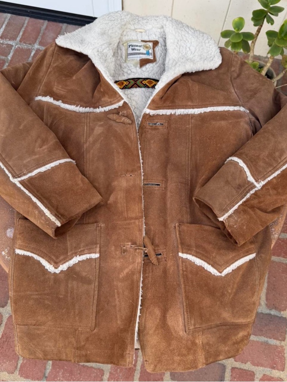 Vintage Pioneer Wear Men's suede leather coat size 38 m brown leather sherpa - Picture 3 of 8